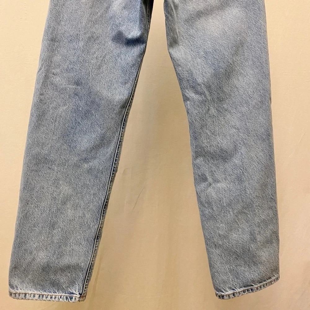 Zara Size 4 High Rise Mom Jeans Ripped Knees Frayed Waistband Distressed Tapered